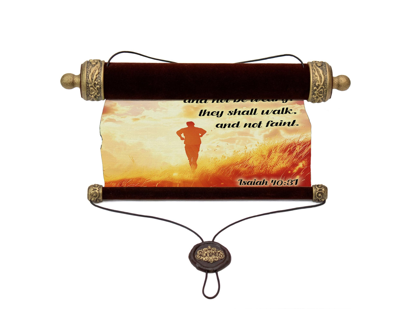 Decorative Velvet Scripture Scroll, Isaiah 40:31 Design, Eagle and Sunset Art, Antique Gold Accents