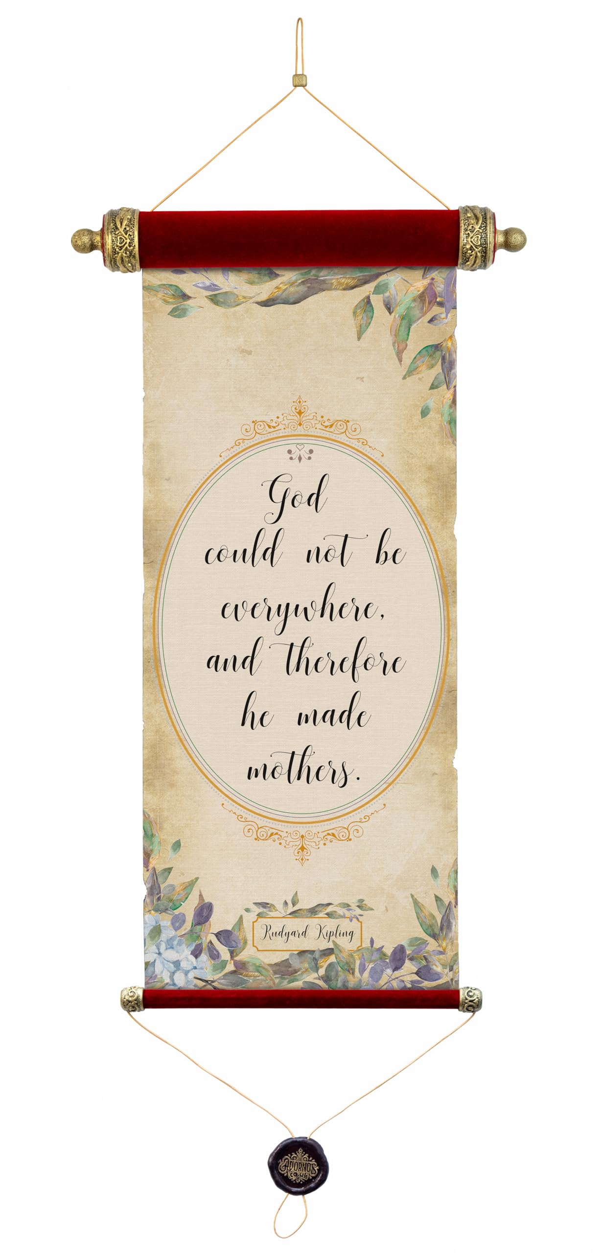 Decorative Velvet Scroll for Mother, Antique Gold Accents, Floral Design
