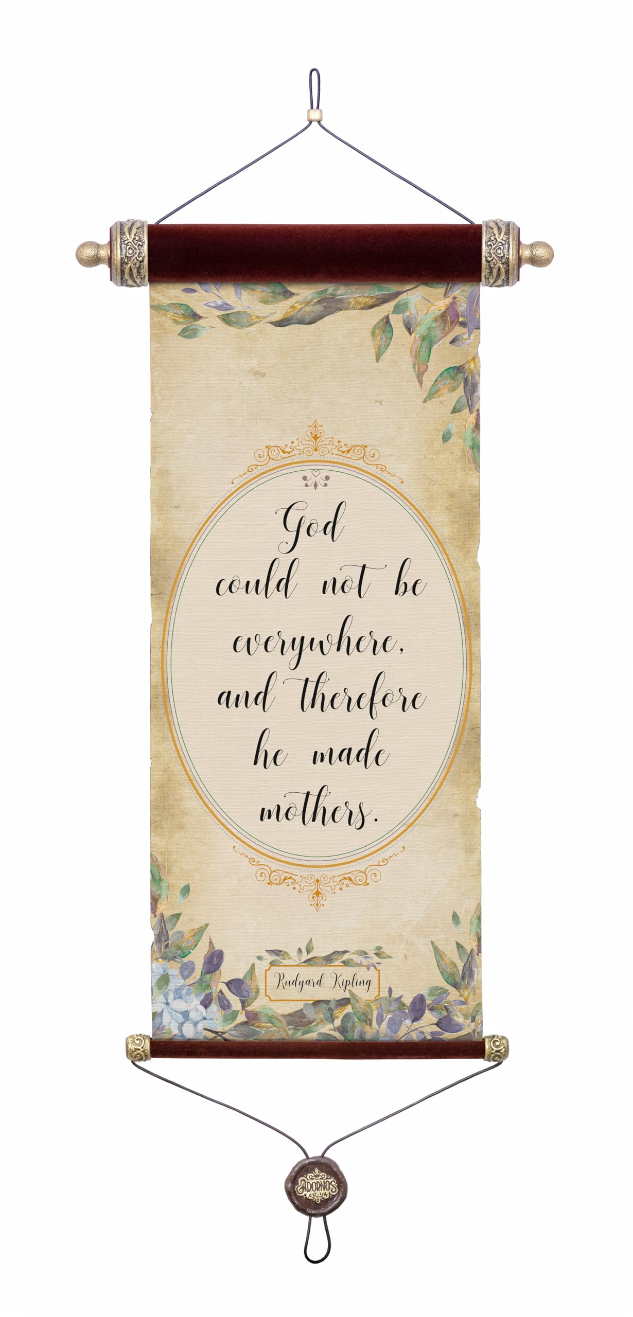 Decorative Velvet Scroll for Mother, Antique Gold Accents, Floral Design
