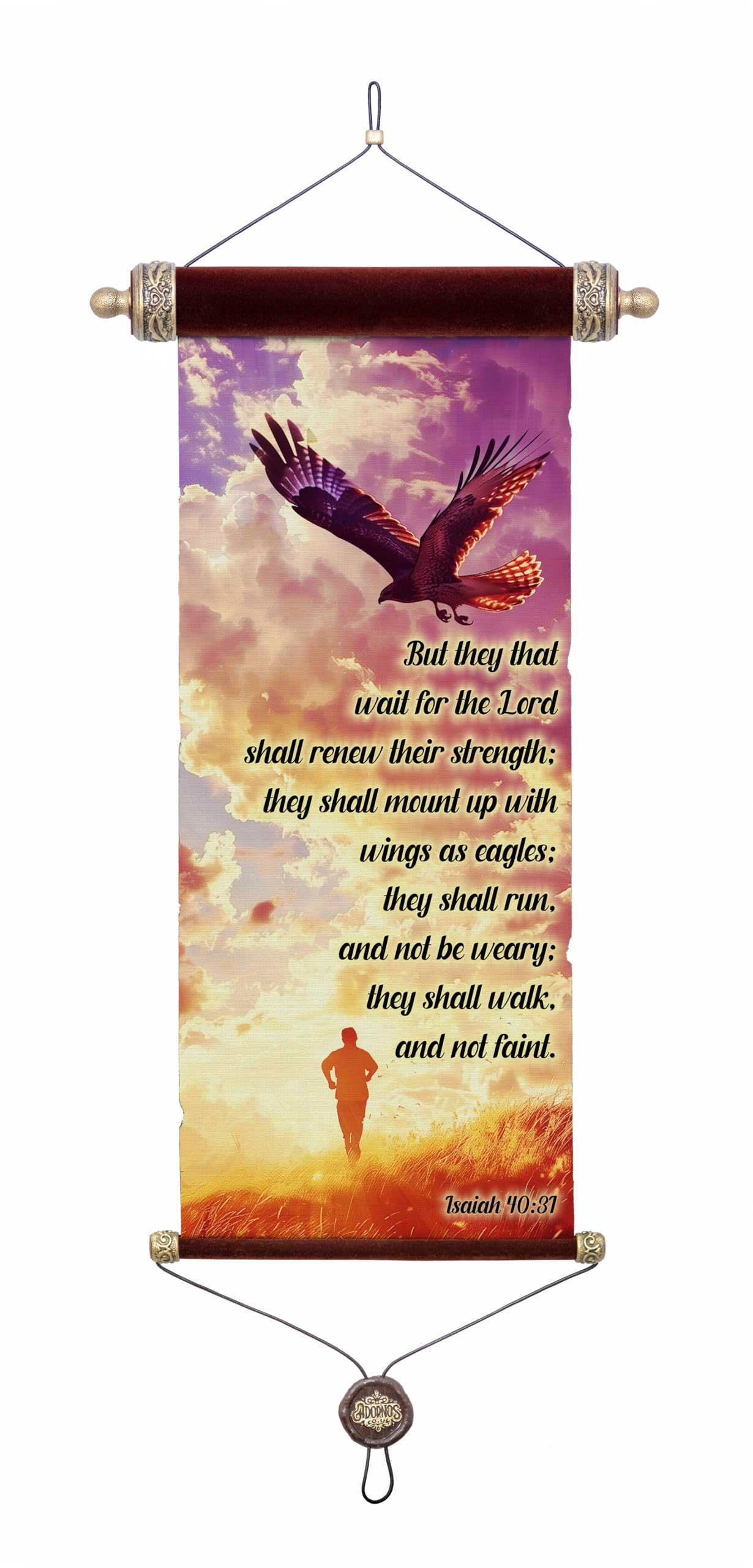Decorative Velvet Scripture Scroll, Isaiah 40:31 Design, Eagle and Sunset Art, Antique Gold Accents