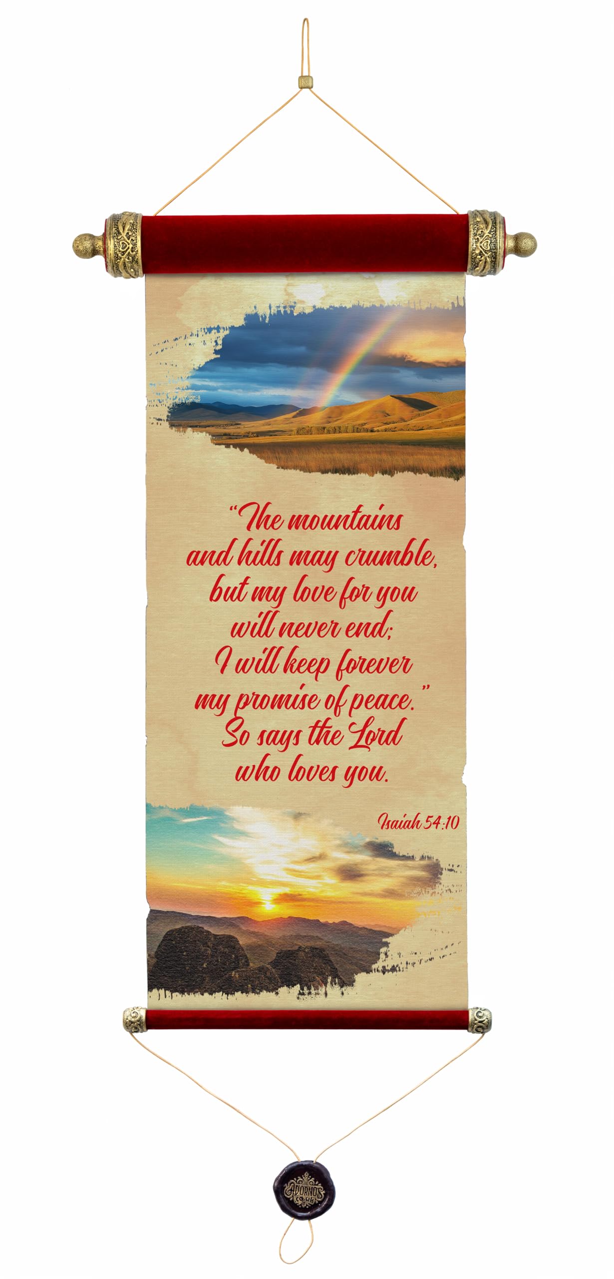 Inspirational Velvet Wall Scroll - Isaiah 54:10 Scripture, Religious Wall Decor, Christian Home Art, Premium Velvet & Resin, Ideal Faith-Based Gift