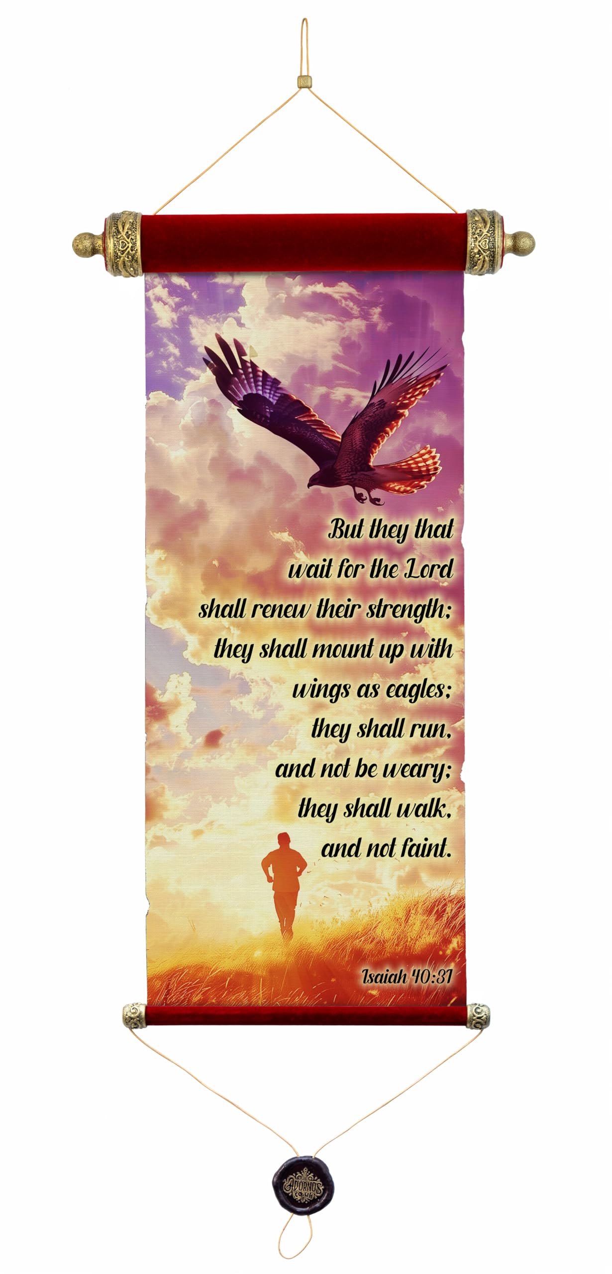 Decorative Velvet Scripture Scroll, Isaiah 40:31 Design, Eagle and Sunset Art, Antique Gold Accents